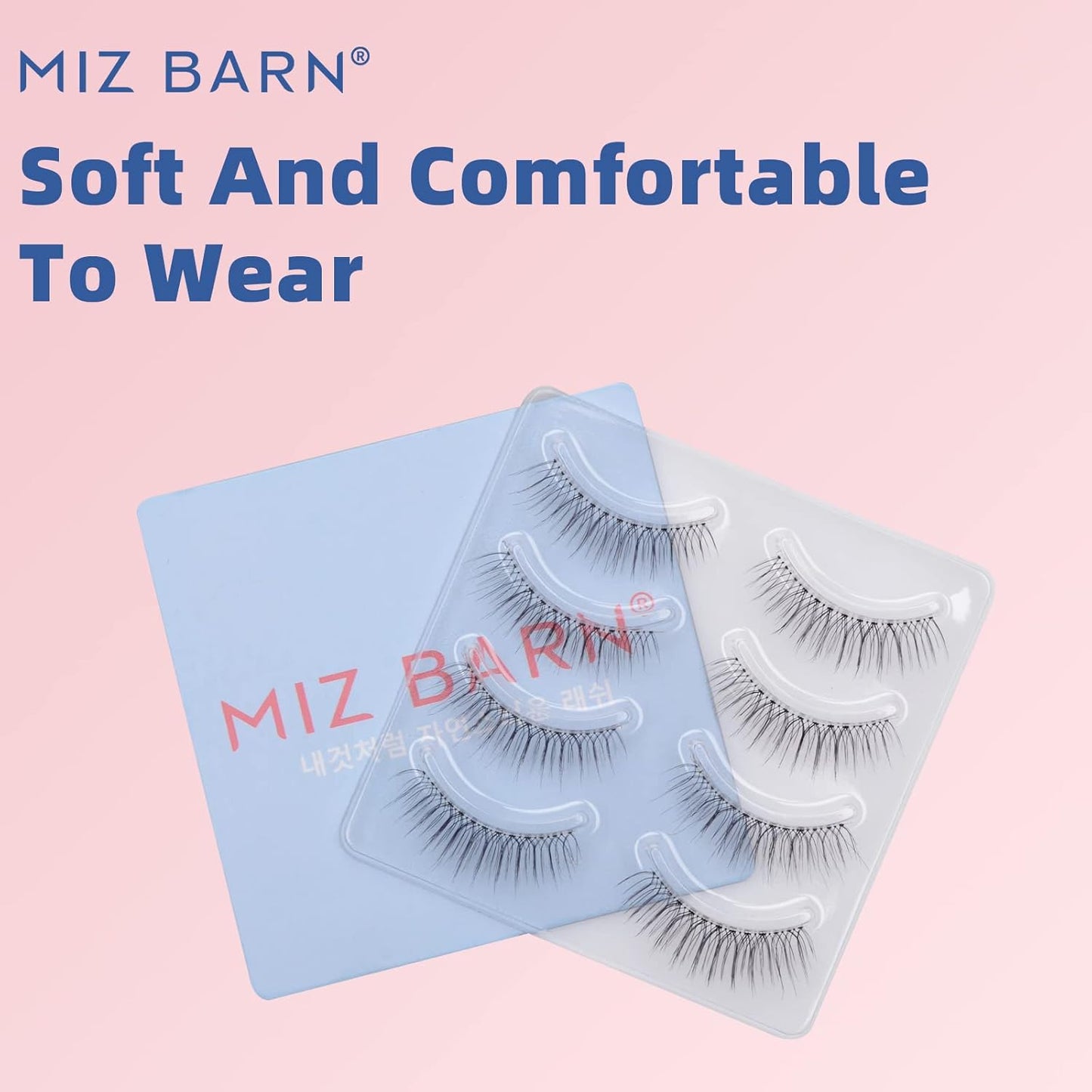 Miz Barn Daily Natural Look False Eyelashes, 4 Pairs Natural Soft Lightweight Comfortable Short Lashes Luxurious Clear Band Handmade False Eyelashes(M12)