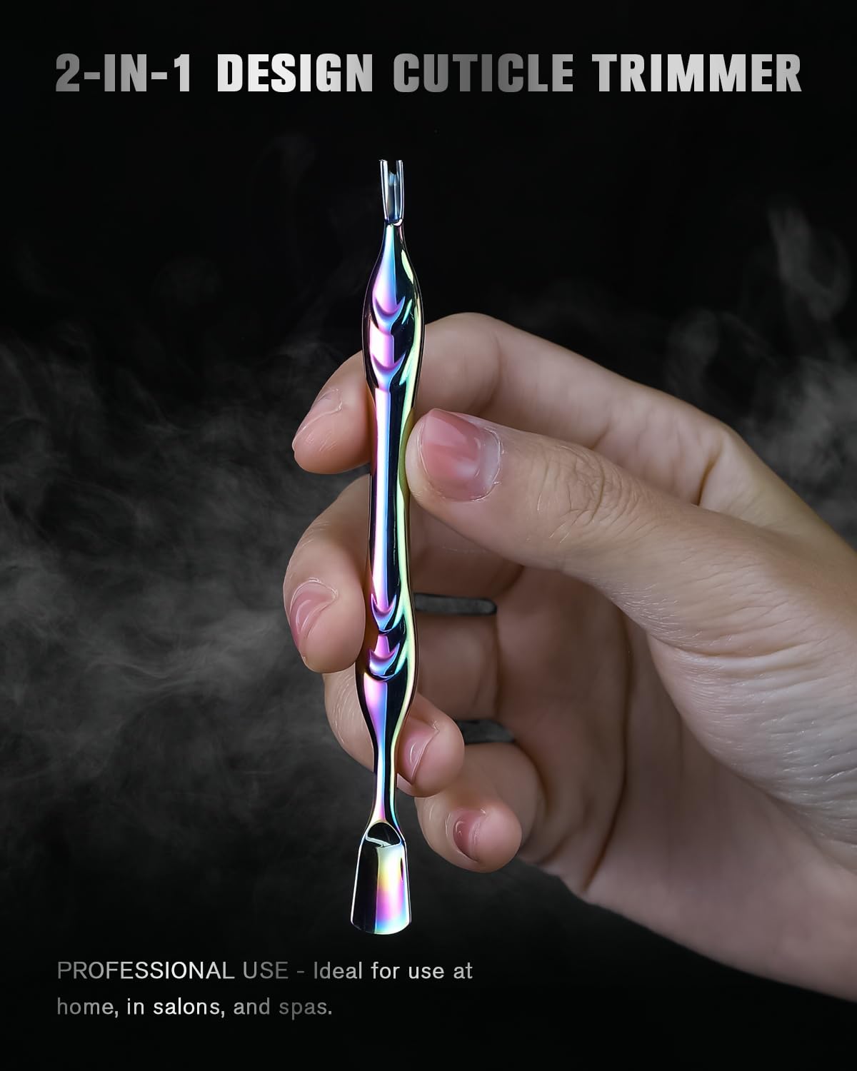 FERYES Cuticle Pusher with Fork, 2-in-1 Cuticle Trimmer Nail Care Tool, Stainless Steel Cuticle Remover Tool for Manicures and Pedicures -Rainbow