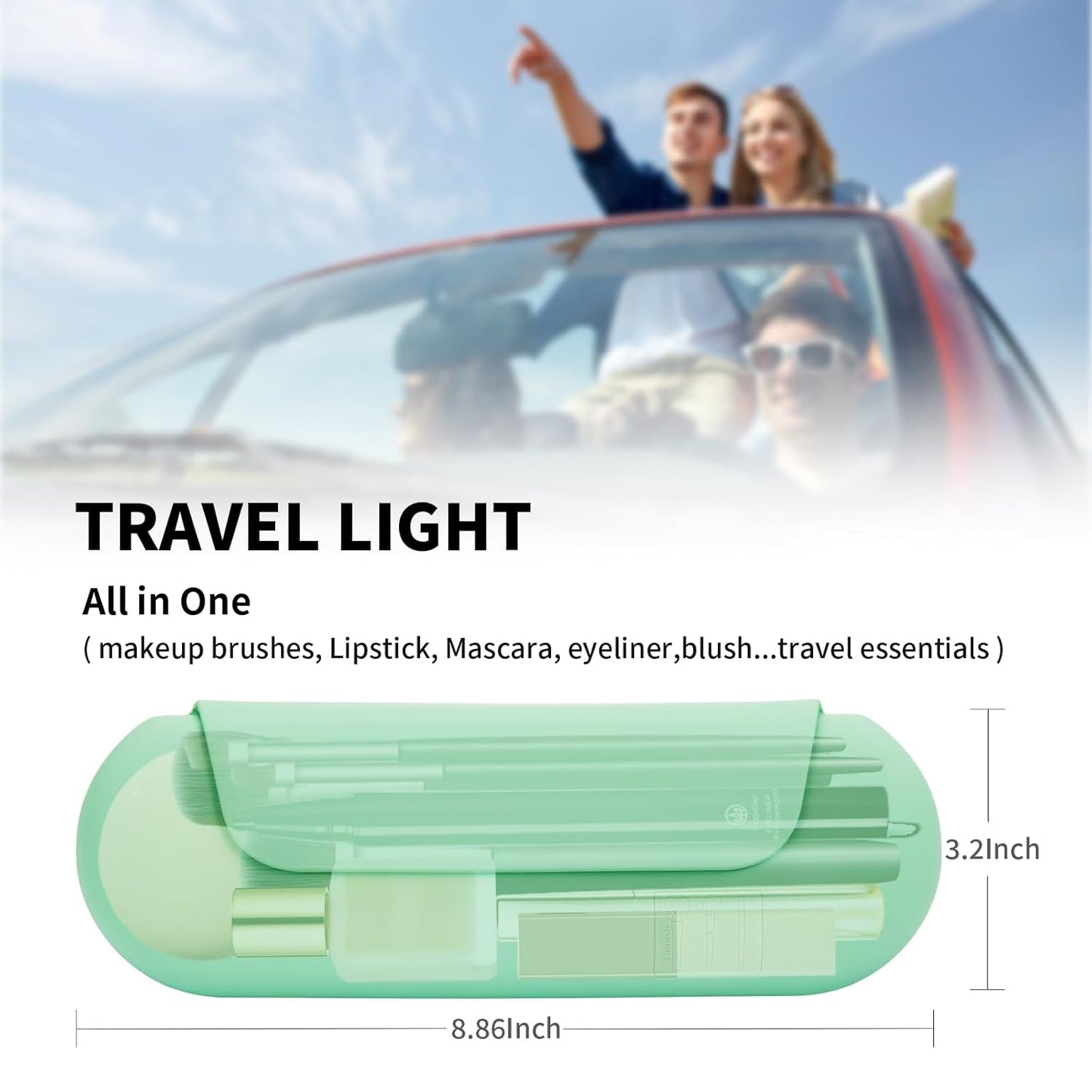 Silicone Makeup Brush Holder Travel Cosmetic Bag:Soft Portable Cosmetic Face Brushes Holder with Upgrade Anti-Fall Out Magnetic Closure, Large Travel Makeup Brush Case - Green