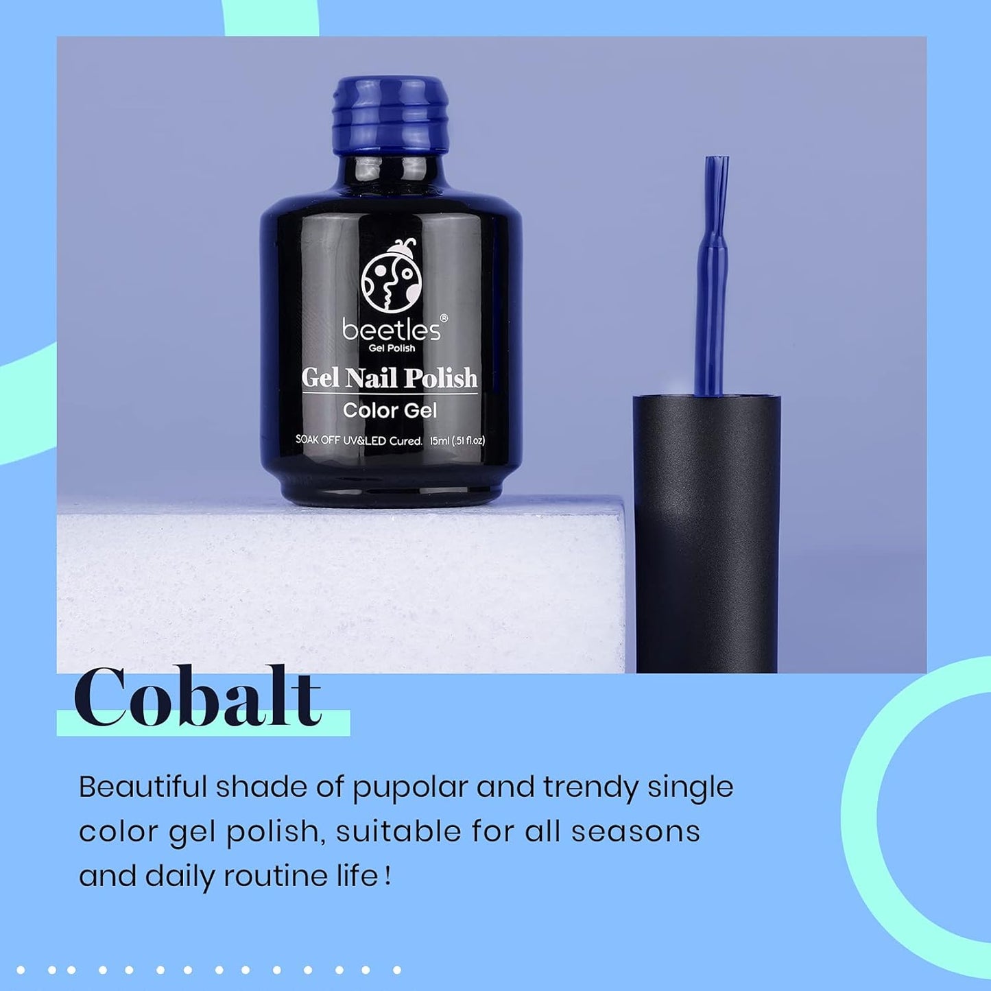 Beetles Blue Gel Nail Polish, 1 Pcs 15ml Cobalt Blue Color All Season Gel Polish Nail Art Manicure Salon Soak Off DIY Nail Uv Design at Home Gift for Women