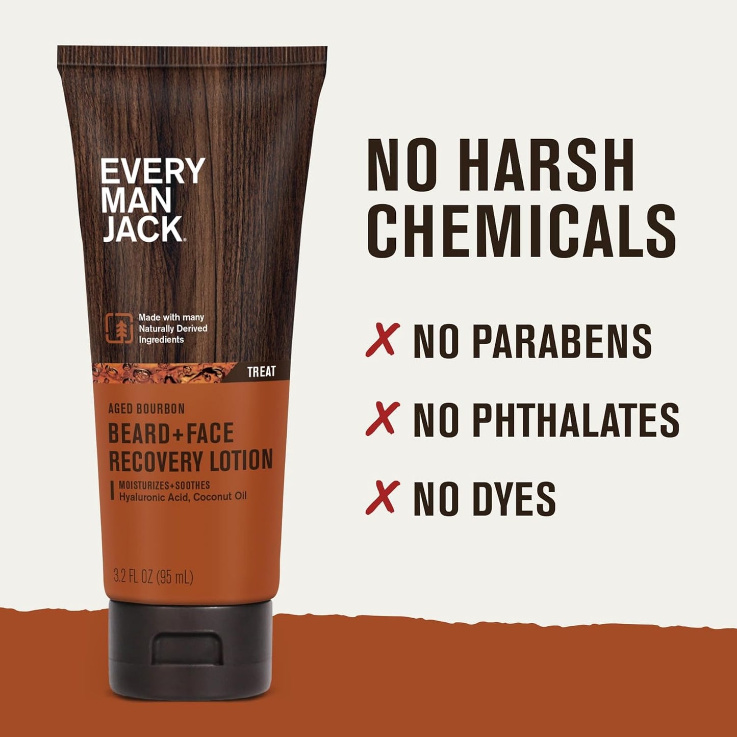 Every Man Jack Beard + Face Recovery Lotion - Moisturizes Relieves Dry Skin and Beard Itch - Light Aged Bourbon Scent - Made w/Naturally Derived Ingredients like Coconut Oil, and Witch Hazel - 3.2 oz (2 Pack)