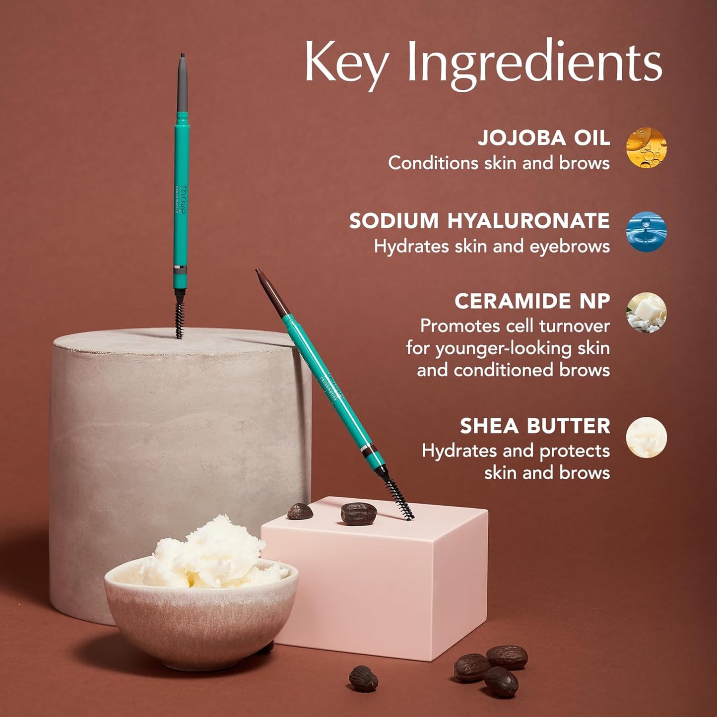 Thrive Causemetics Infinity Waterproof Eyebrow Pencil, Retractable Brow Pencil with Hyaluronic Acid & Shea Butter, Dual Ended Eyebrow Brush Spoolie, Fine Tip, Vegan & Cruelty Free, Blanka (Taupe)