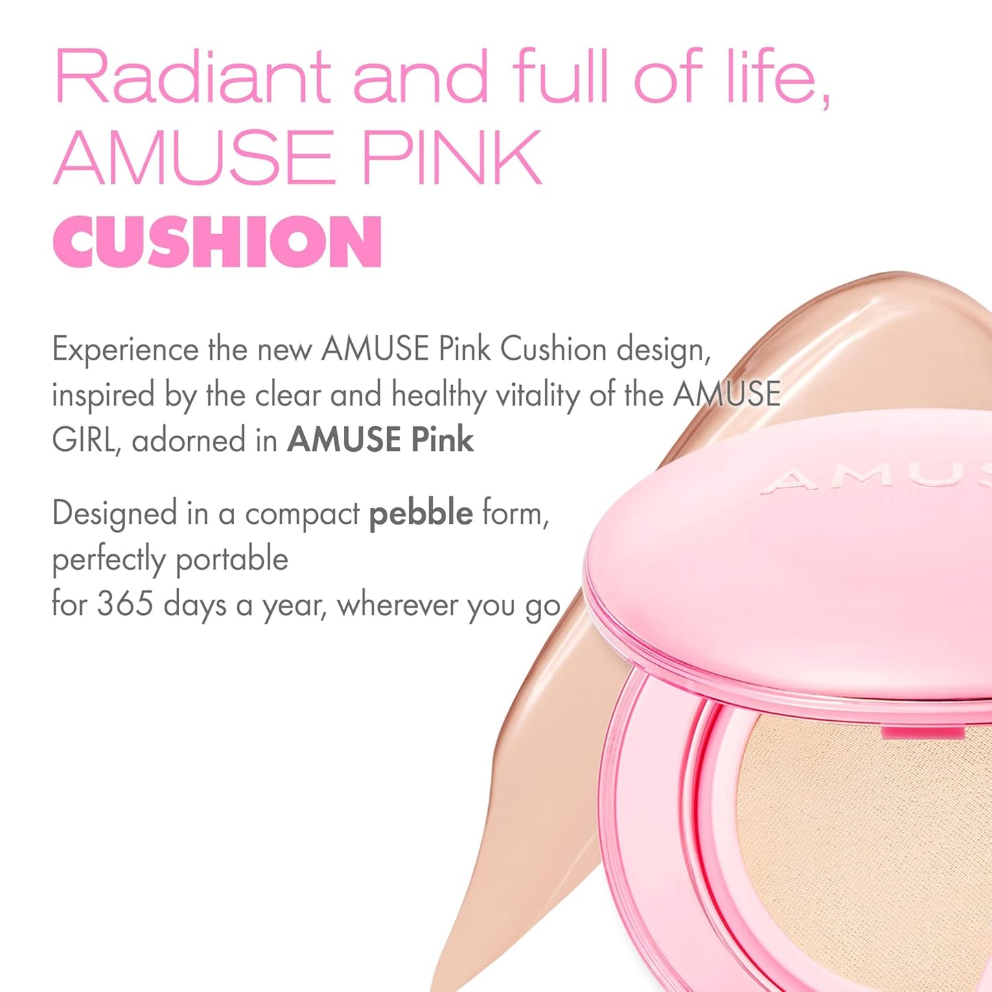 Amuse SEOUL DEW POWER VEGAN CUSHION 01 PURE | clear pink beige | Dewy, glow, long-lasting, double coverage, clean beauty, lightweight, natural look, foundation for sensitive skin, hydrating cushion