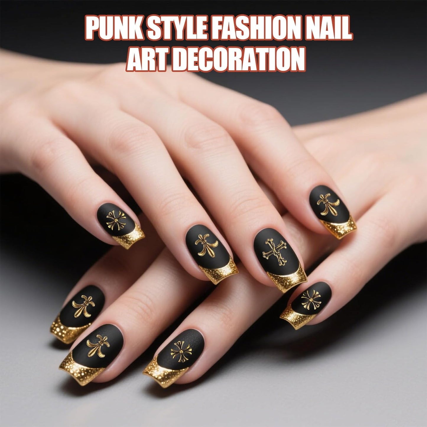 Artdone Nail Art Studs Kit, 3D Gold Cross Nail Charms and Star Gems Bulk Nail Jewels Shiny Crosses for DIY Professional Manicures Decoration