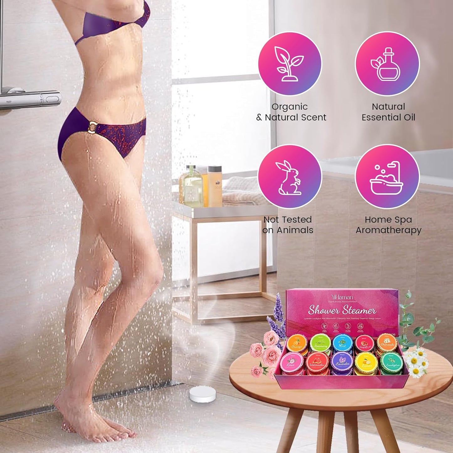 40PCS Shower Steamers Aromatherapy for Women or Men, 10 Scents Organic Shower Bombs, Relaxation with Organic Essential Oils, Birthday Self Care Gift for Women 1 Set