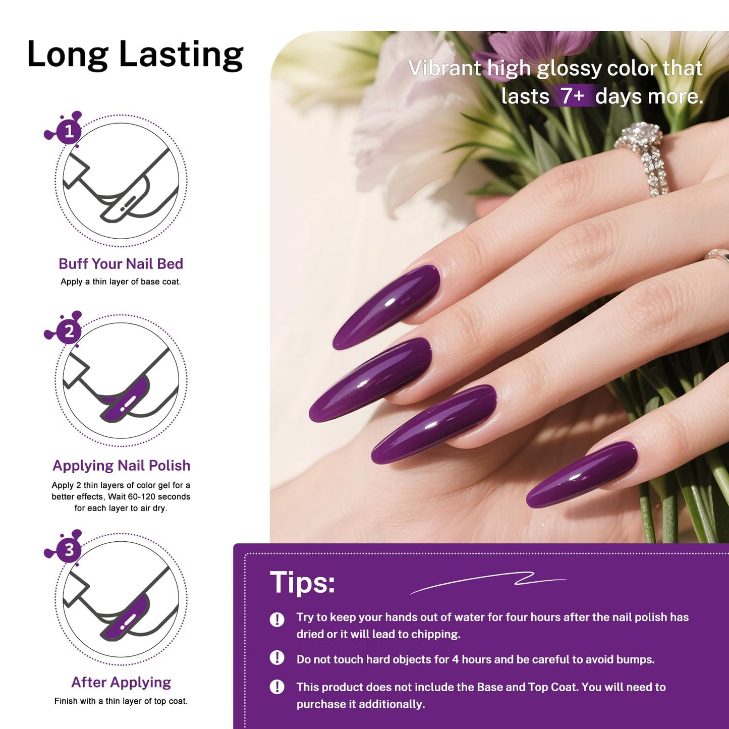 16.5ml Purple Nail Polish Large Volume Quick Drying Nail Polish, Fast Drying and Long Lasting Color Nail Art DIY Home Manicure Gift for Women