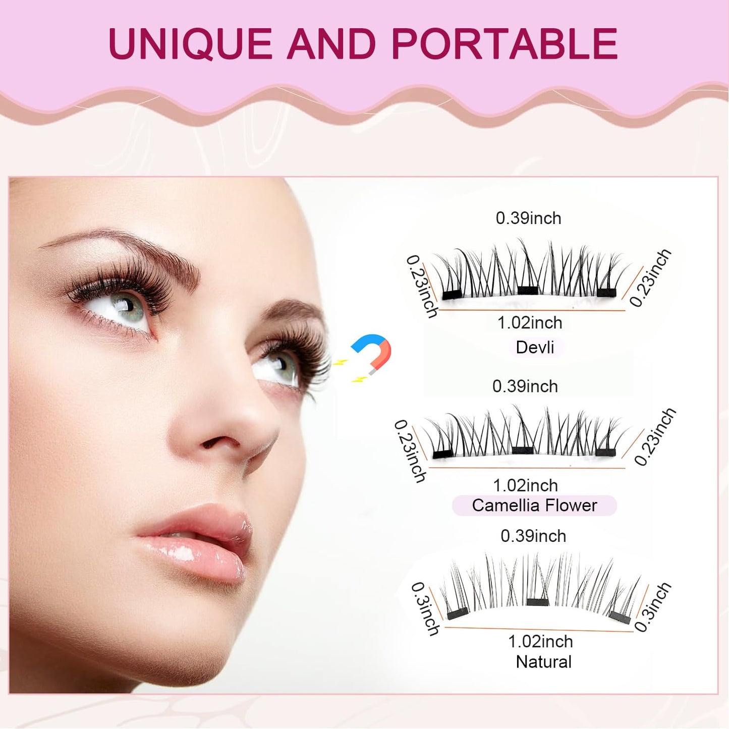 Ginani Magnetic Lashes,Magnetic Eyelashes with Applicator,2025 New Reusable Magnetic Lashes Natural Look No Glue or Liner Needed(Camellia+Natural+Simple)