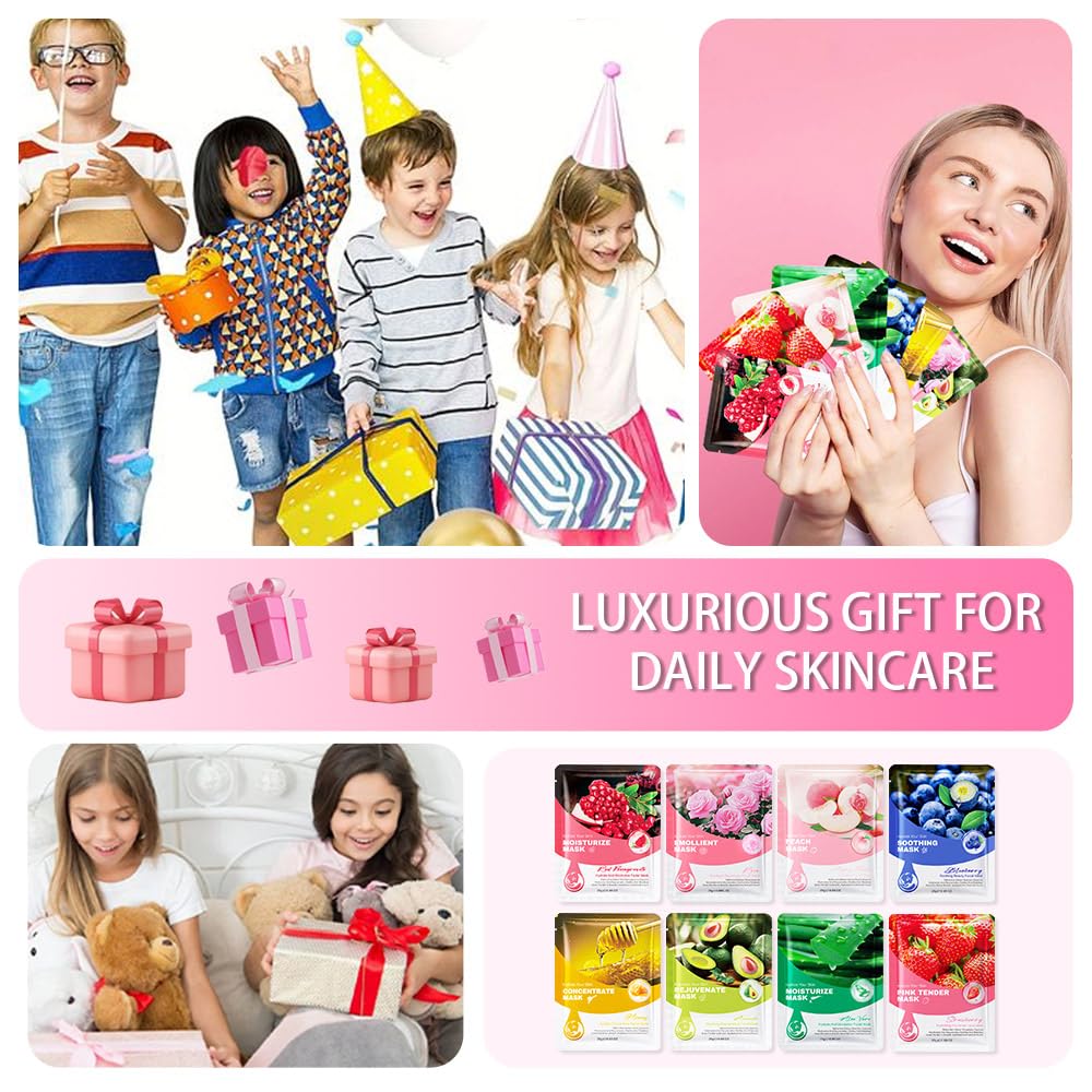 8 Pack Face Sheet Mask Skincare,Hydrating Face Mask For Sensitive Skin,Moisturize,Soothing,Nourish for All Skin Types,Natural Spa Party Facial Mask Skincare Set for Women Men Girls