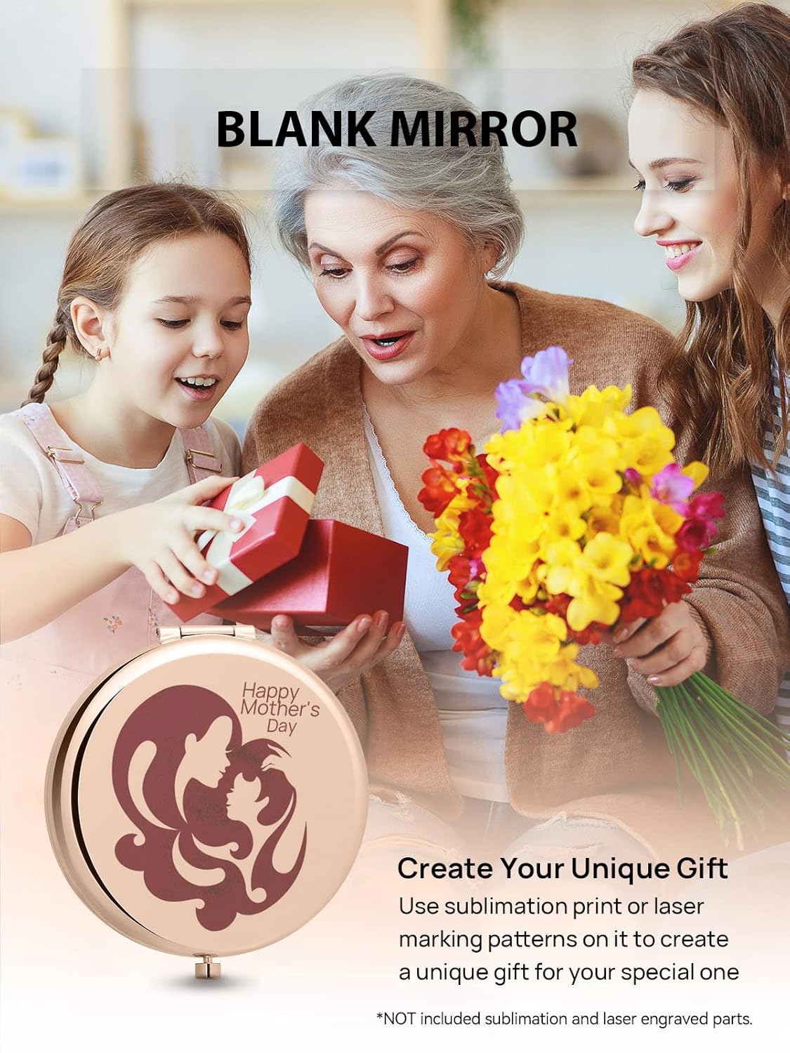 Compact Mirror Bulk, Pack of 12 Double-Sided 1X/2X Magnifying Metal Makeup Mirrors(Round, Rose Gold)