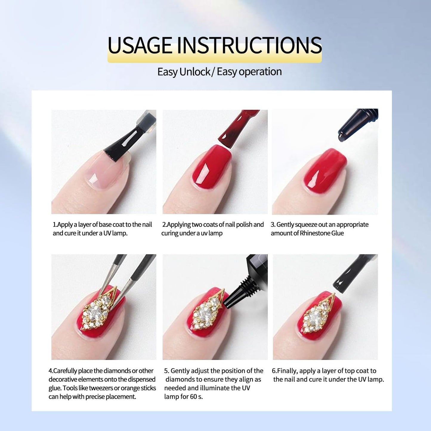 Rhinestone Glue Gel Kit- Superior Nail Art Glue Ensuring Strong and Long-Lasting Bond for Nail Rhinestone Glue Kit Nail Art Decorations, Charms, 3D Bling, Gems UV/LED Easy Application