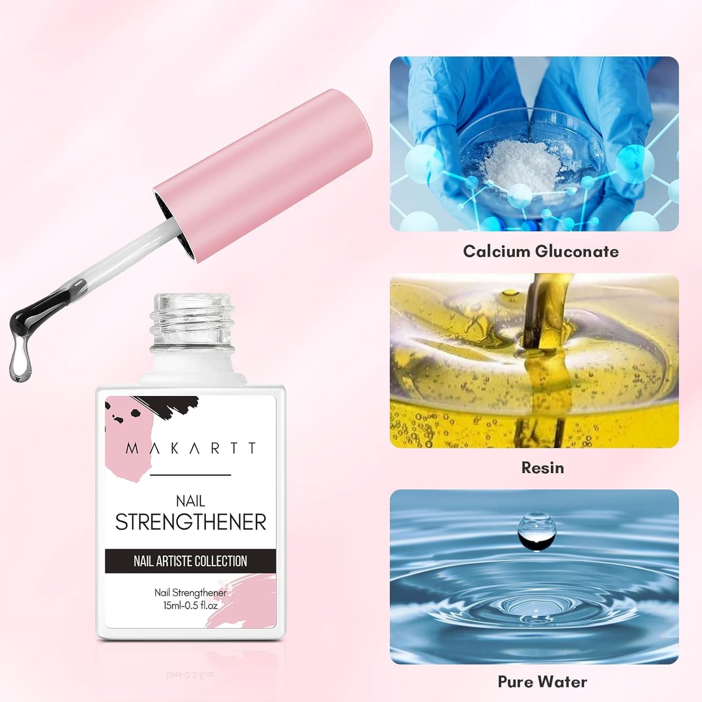 Makartt Gel Nail Strengthener Reinforce Polish, Nail Strengthening Repair Polish Nail Hardener for Treating Weak Damaged Peeling Nails Clear Soak Off Gel Lacquer Long Lasting Professional DIY Nail Art