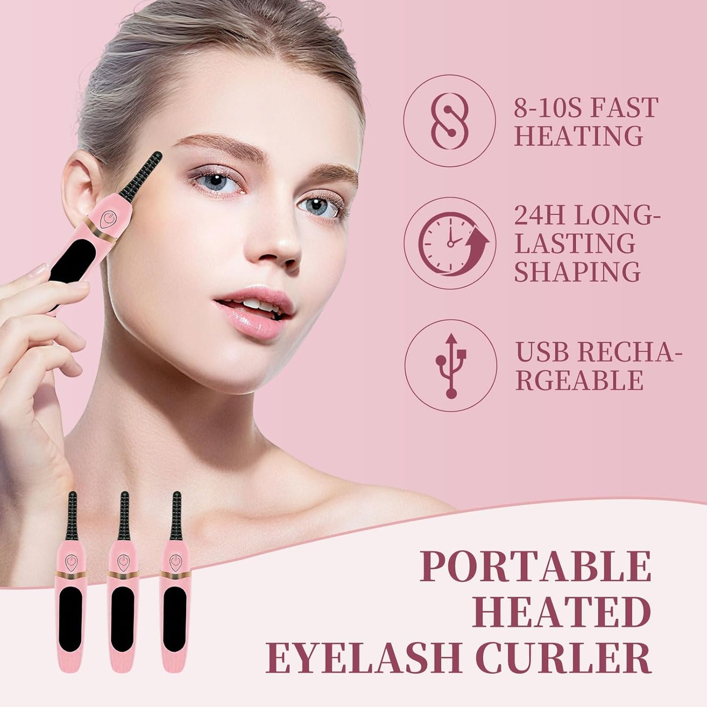 Heated Eyelash Curler, Electric Eyelash Curler–3 Temperature Settings Rechargeable Electric Lash Curler with LED Display and Anti-Burn Design, 10s Fast Heat-Up & 24H Natural Curl