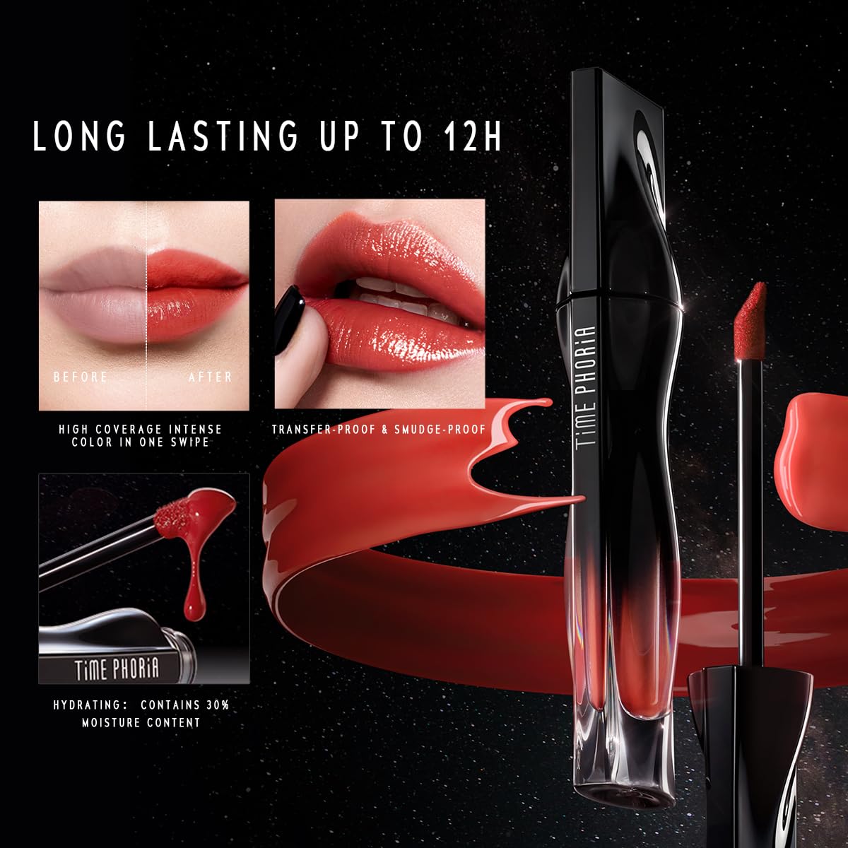 STELLAR DUST LIP STAIN-Long Lasting, Waterproof and Transferproof Lip Tint, Glossy Finish Lip Gloss, Lightweight Lipstick, High Coverage, Vivid Color (11)