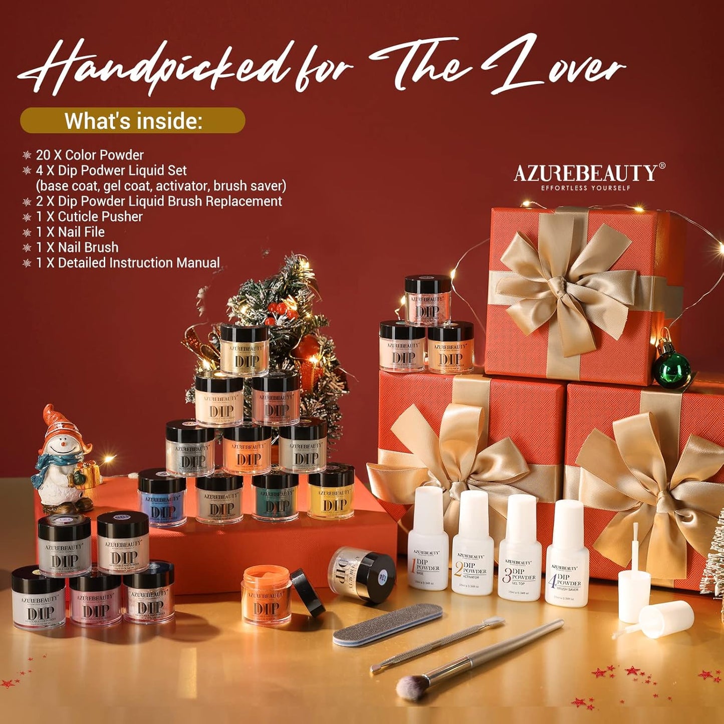 AZUREBEAUTY Dip Powder Nail Kit Starter Fall Autumn Orange Green Glitter Red 20 Colors Acrylic Dipping Powder Liquid Set with Base/Top Coat for French Nails Art Manicure Beginner DIY Salon Home