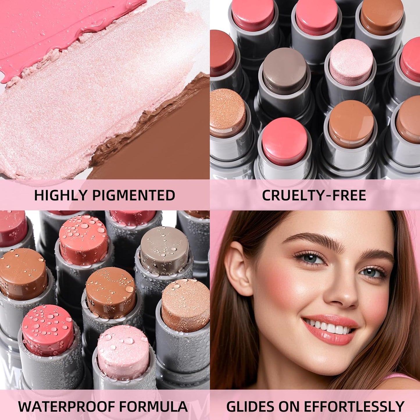 KIMUSE Highlighter Makeup Stick Duo, Cream Blush & Highlighter Trimming Stick, Creamy High Pigmented, Long Lasting, Vegan Face Make Up Sticks