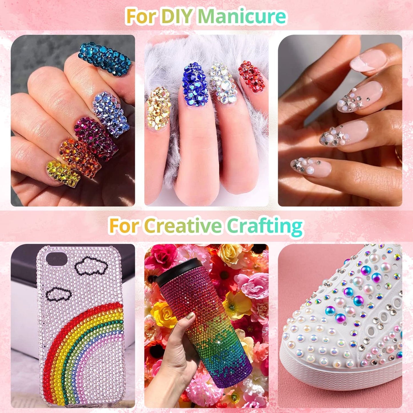 Colorful Flatback Face Gems and White AB Pearls for Makeup with Quick Dry Glue, Half Round Pearls Nail Art Rhinestones Glass Crystal Beads for Make-up Deco with Pickup Pencil + Tweezer