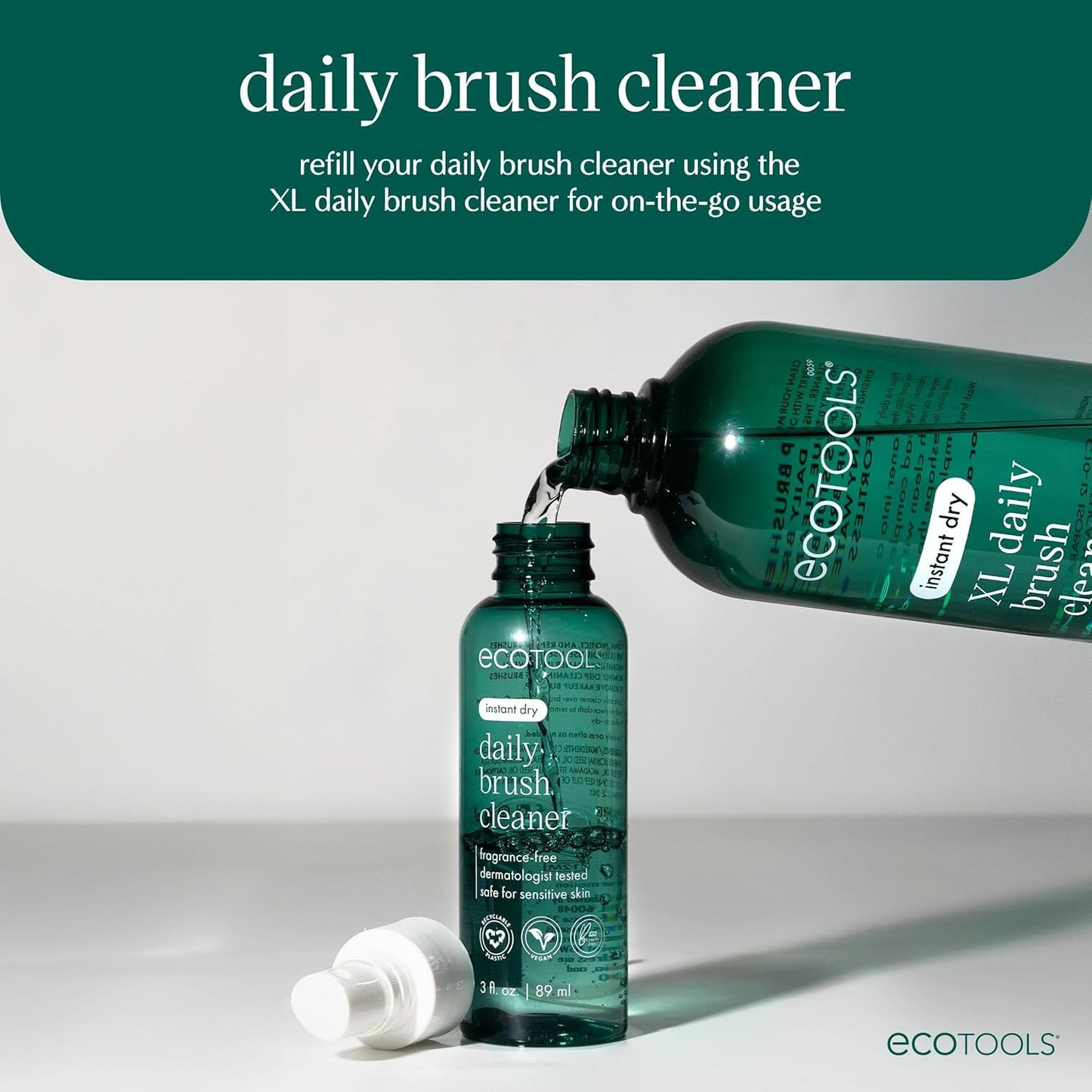 EcoTools XL Daily Brush Cleaner, Makeup Brush Spray Refill, Quick Dry Cleaning Solution For Beauty Tools, Fragrance Free, Extra Large Size, Cruelty-Free & Vegan, 16 fl oz./473 ml. Bottle