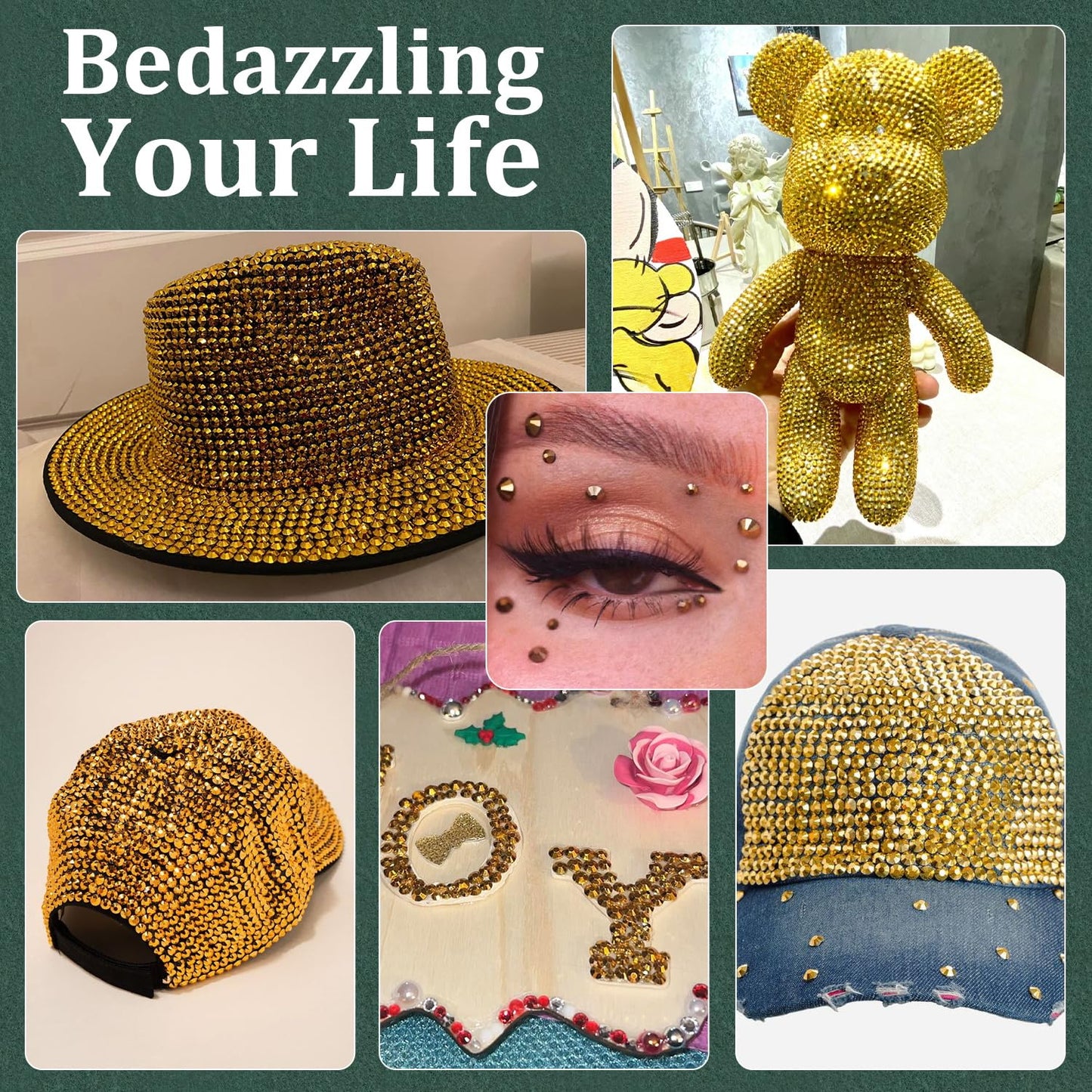 Resin Rhinestones for Crafting with B7000 Jewelry Glue, 2 Boxes Gold Flatback Crystals with 3Pcs 10ml Glue for Bedazzling Crafts DIY Nail Art Makeup,Non Hotfix Gems for Clothing Shoes