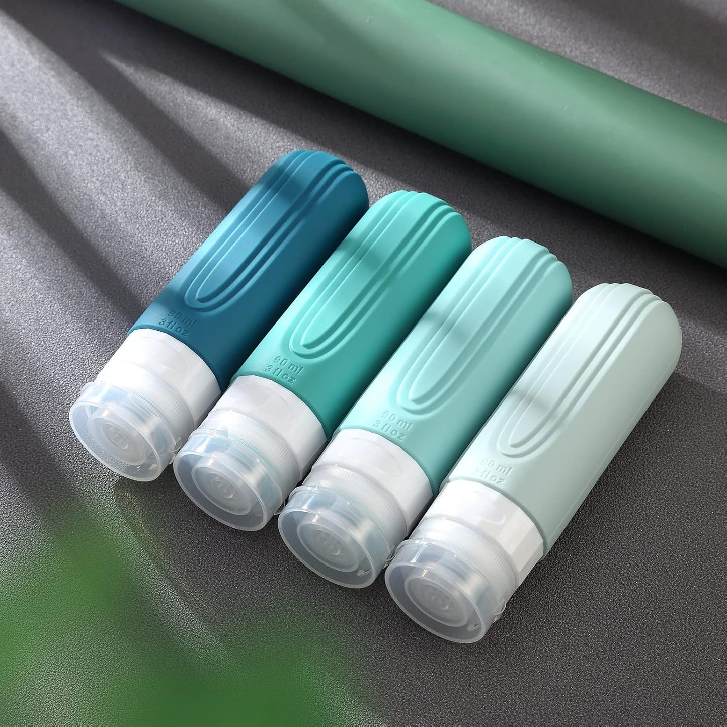 Travel Bottles for Toiletries, Tsa Approved 3oz Travel Size Containers BPA Free Leak Proof Refillable Liquid Silicone Squeezable Travel Accessories for Shampoo Conditioner Lotion (4 Pack)