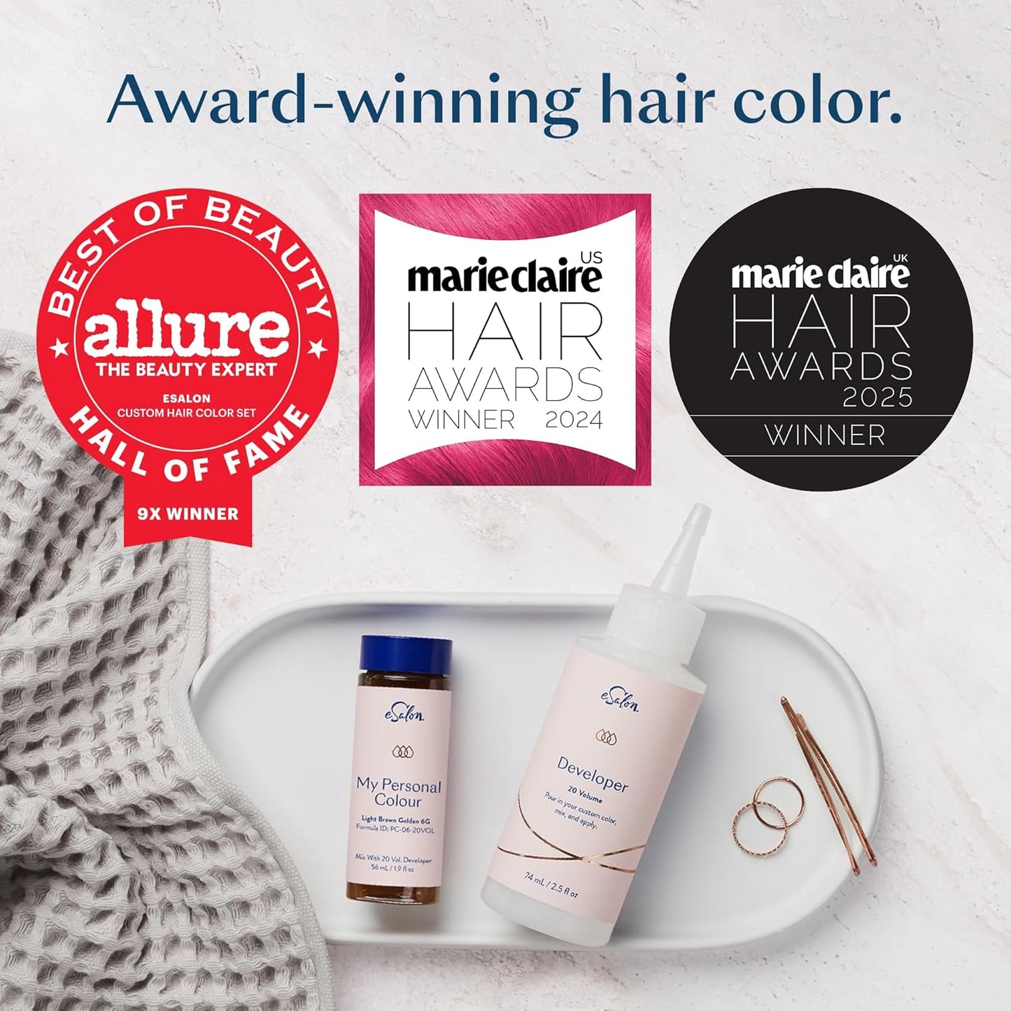 eSalon Permanent Hair Color & Dye Kit - Light Brown Golden - Professional-Grade Ammonia-Free Personal Colorist for Up To 100% Gray Coverage on All Hair Types