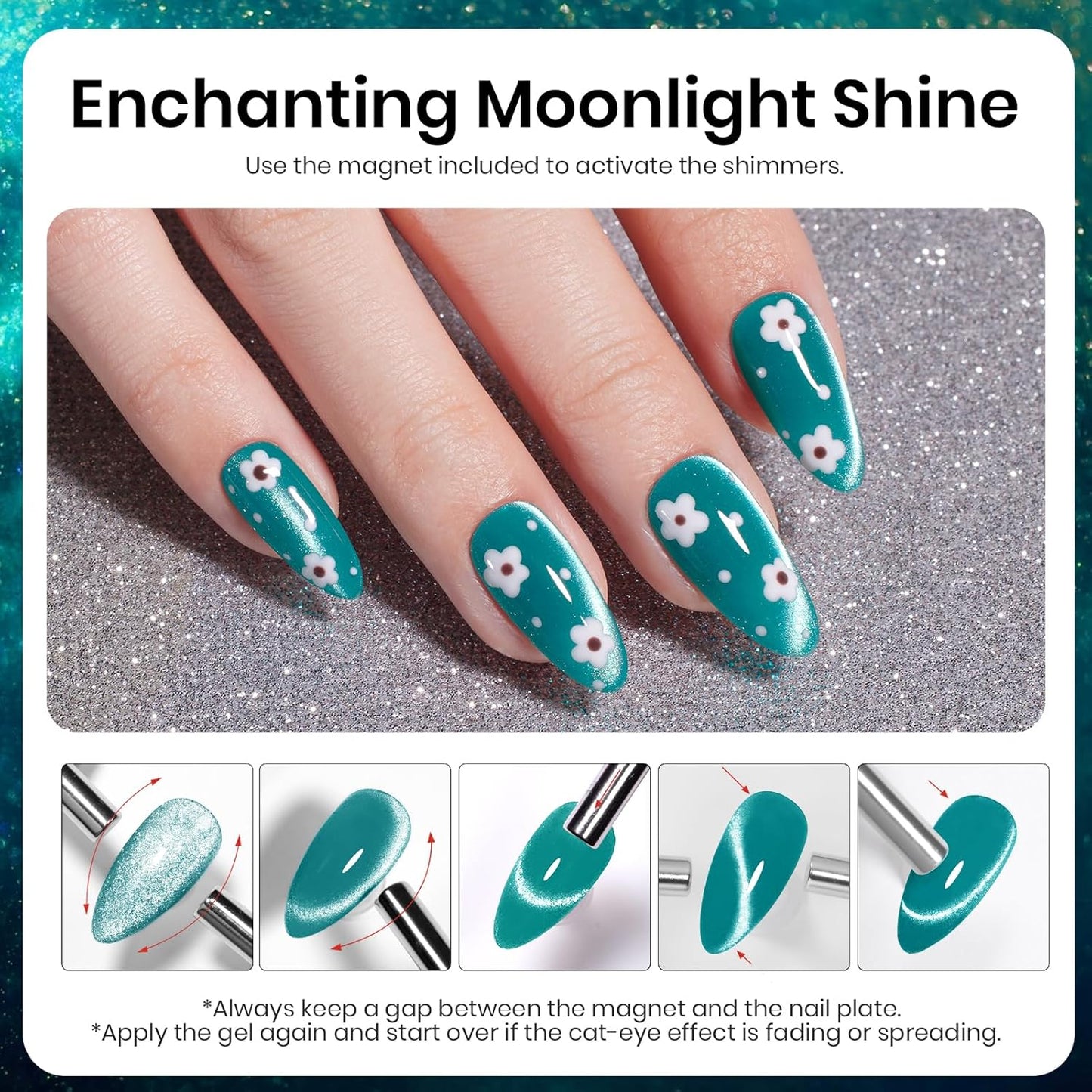 Beetles Green Cat Eye Gel Nail Polish - 15M Green Glass Cat Eye Gel Polish with Magnet Shimmer Translucent Sheer Color Soak Off UV Teal Radiance Series French Nail Art Gift for Women