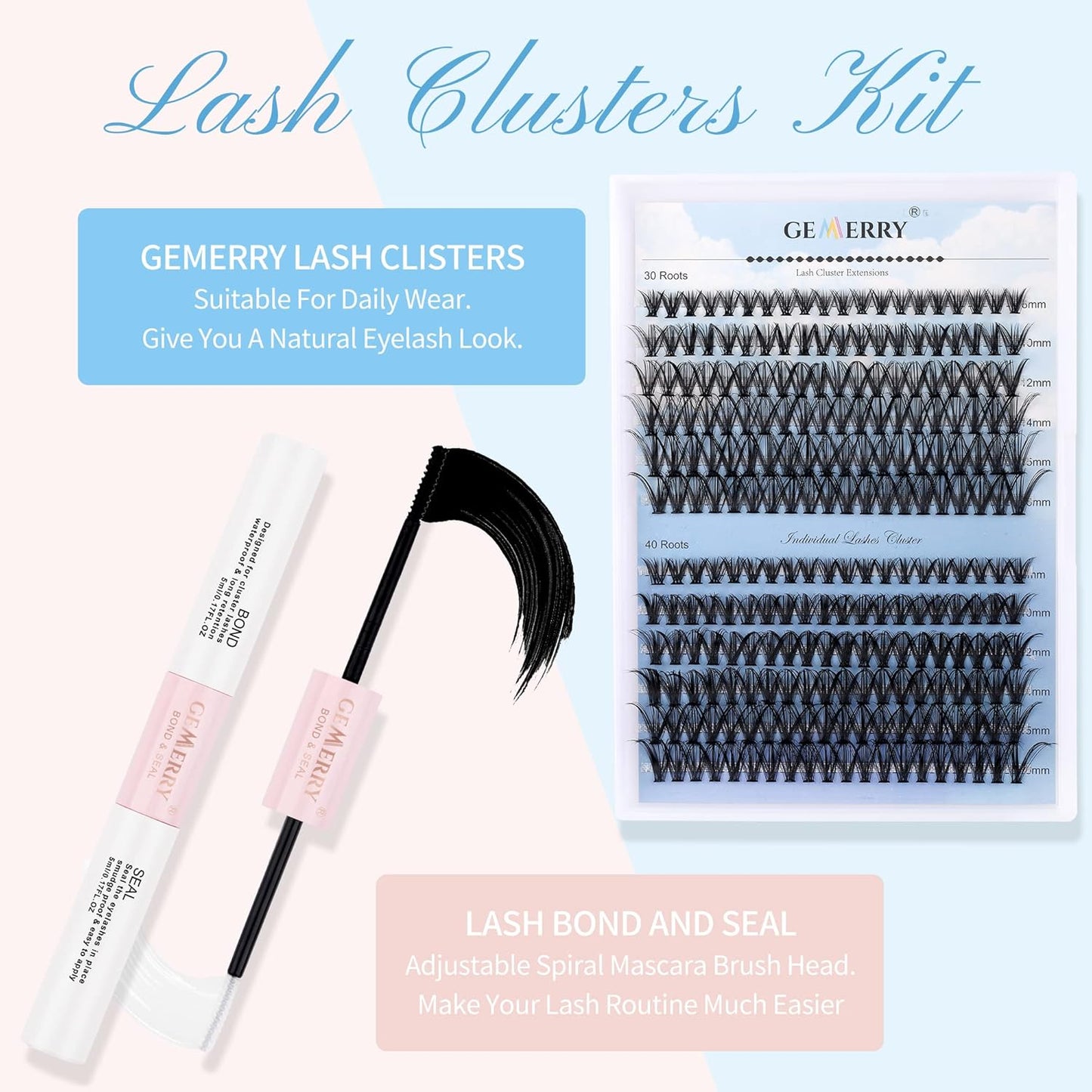 Individual Lashes Large Tray 240pcs 0.07mm 30P+40P C Curl Mix 15-20mm Cluster Lashes Soft&Natural Lash Clusters Mink Individual Lashes Cluster Mixed Tray False Eyelashes By GEMERRY