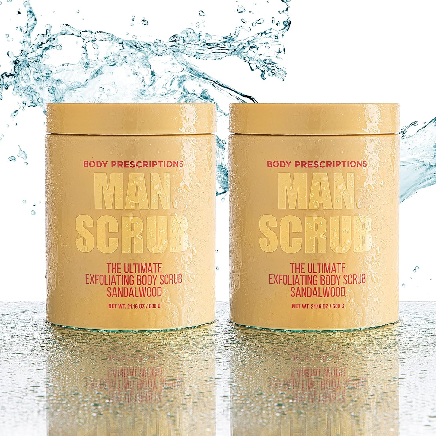 Body Prescriptions Men’s Exfoliating Body Scrub – Ultimate Skin Cleansing Wash in Jar with Twist-Top Lid, For All Skin Types, 21 Ounce (Pack of 2), Sandalwood