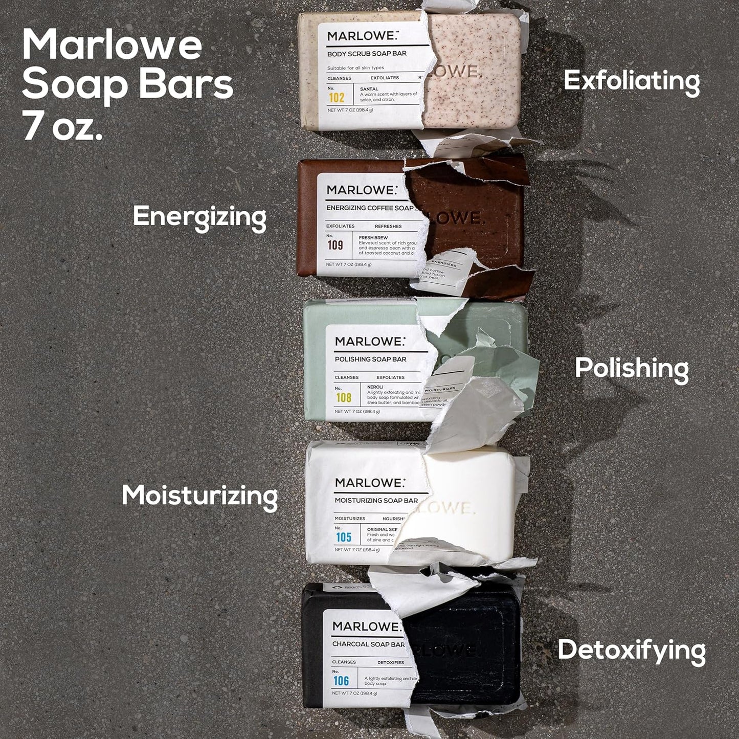 MARLOWE. No. 109 Coffee Bar Soap 7 oz (6 Bars) – Exfoliating Body Scrub for Men with Natural Extracts, Caffeine, Coffee Bean & Cocoa Butter – Energizing Fresh Brewed Scent