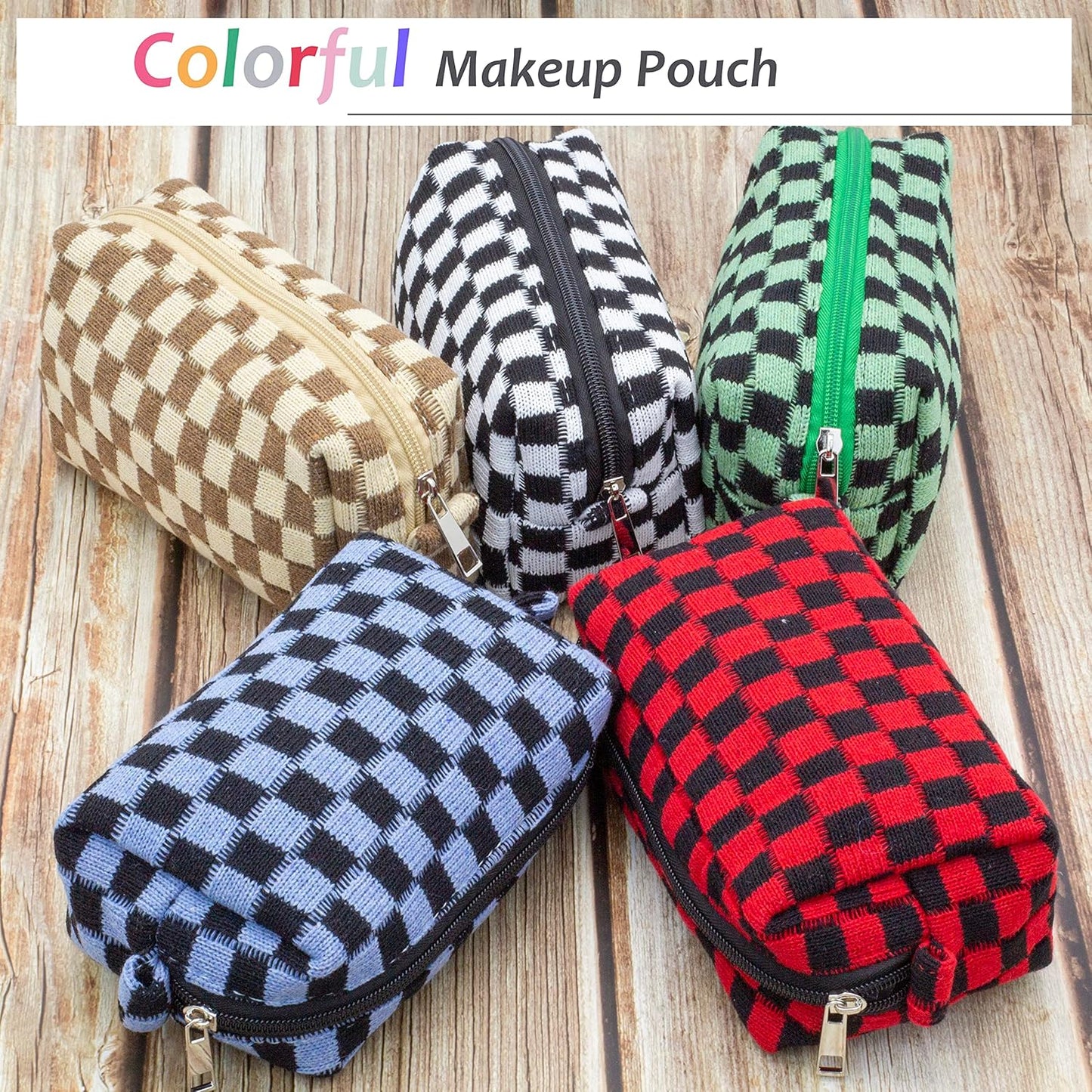 PAZIMIIK Checkered Makeup Bag for Purse Portable Zipper Make Up Pouch Small Cosmetic Case for Travel Accessories (Blue Black)