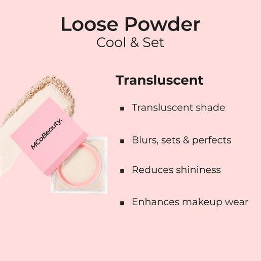 MCoBeauty Loose Powder Cool & Set - Translucent, Finely Milled Water-Based Setting Powder, Vegan, Cruelty Free Cosmetics