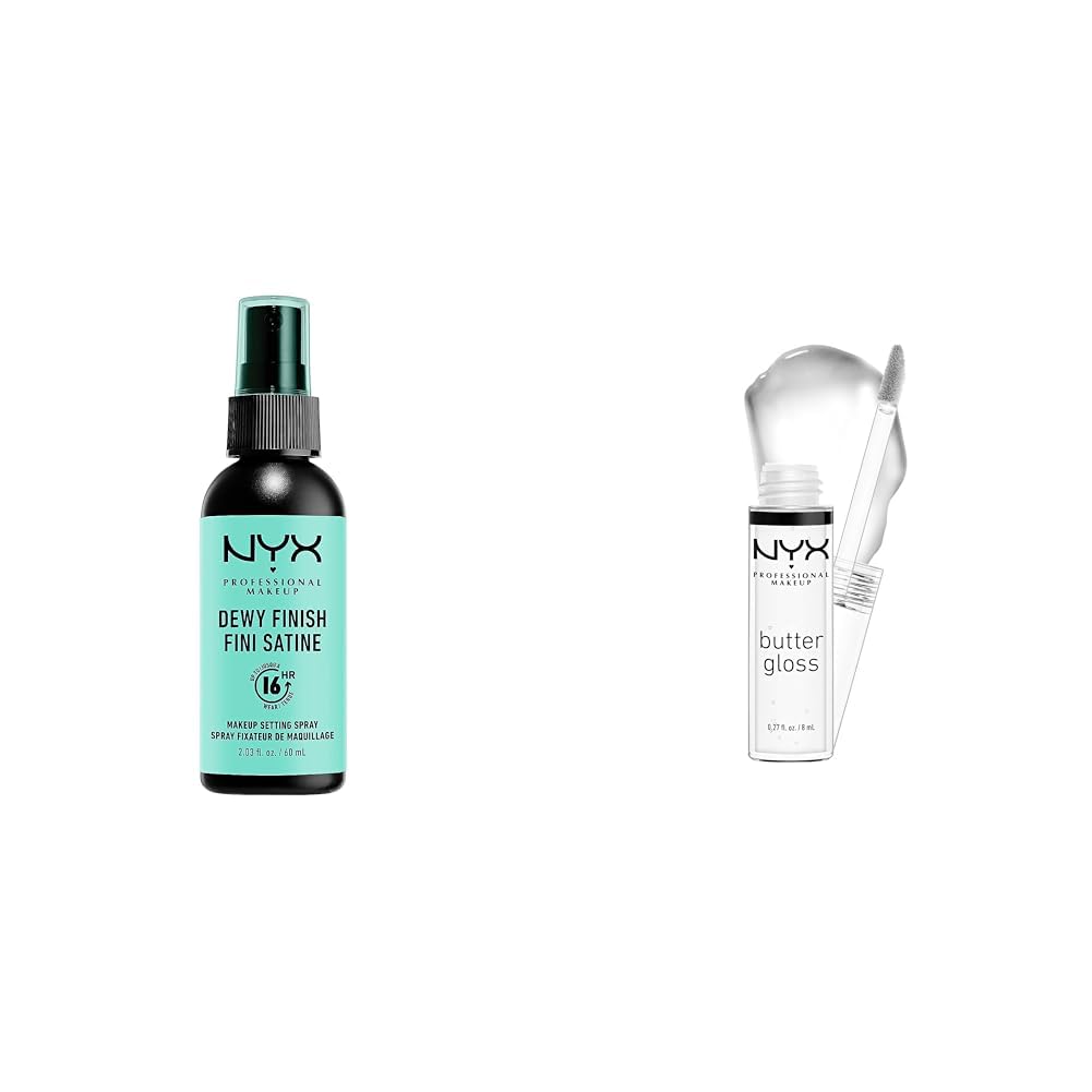 NYX PROFESSIONAL MAKEUP Makeup Setting Spray - Dewy Finish, Long-Lasting Vegan Formula & Butter Gloss, Non-Sticky Lip Gloss - Sugar Glass (Clear)