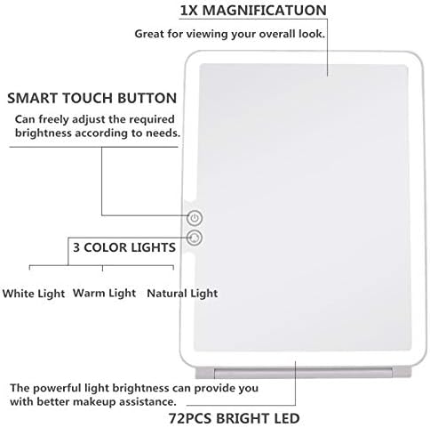 deweisn Folding Lighted Makeup Mirror with 72 LEDs 3 Colors Light Modes USB Rechargable 1800mA Batteries Portable Ultra Thin Compact Vanity Mirror Dimmable Travel Mirror