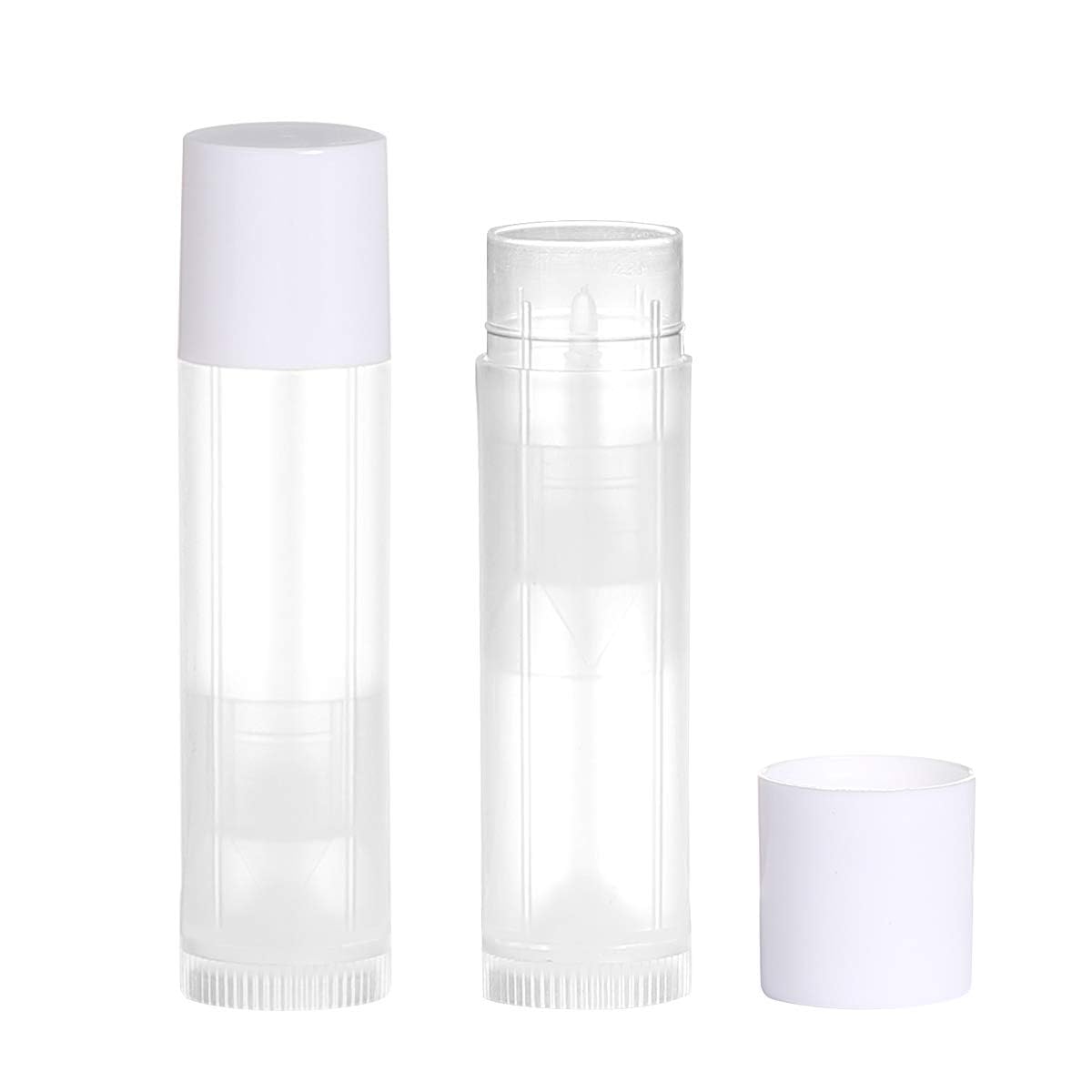 100 Sets Empty Lip Balm Tubes Bulk Round with Caps for DIY Lipstick Homemade, 3/16 OZ (5.5 ML), Clear, BPA Free, 100 Tubes and Caps