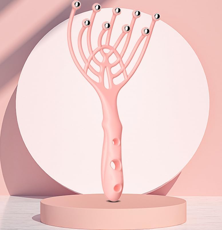 Head Massager Scalp Neck Comb – 1PC Handheld Relaxation Tool with 5 Fingers, 9 Claws & Steel Balls for Stress Relief & Hair Care