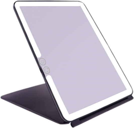 deweisn Folding Lighted Makeup Mirror with 72 LEDs 3 Colors Light Modes USB Rechargable 1800mA Batteries Portable Ultra Thin Compact Vanity Mirror Dimmable Travel Mirror