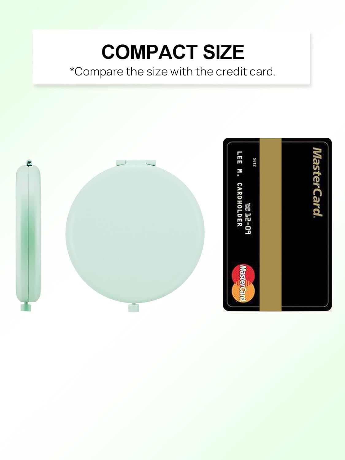 Compact Mirror for Purse, Double-Sided 1X/2X Magnifying Metal Pocket Makeup Mirrors(Round, Cyan)