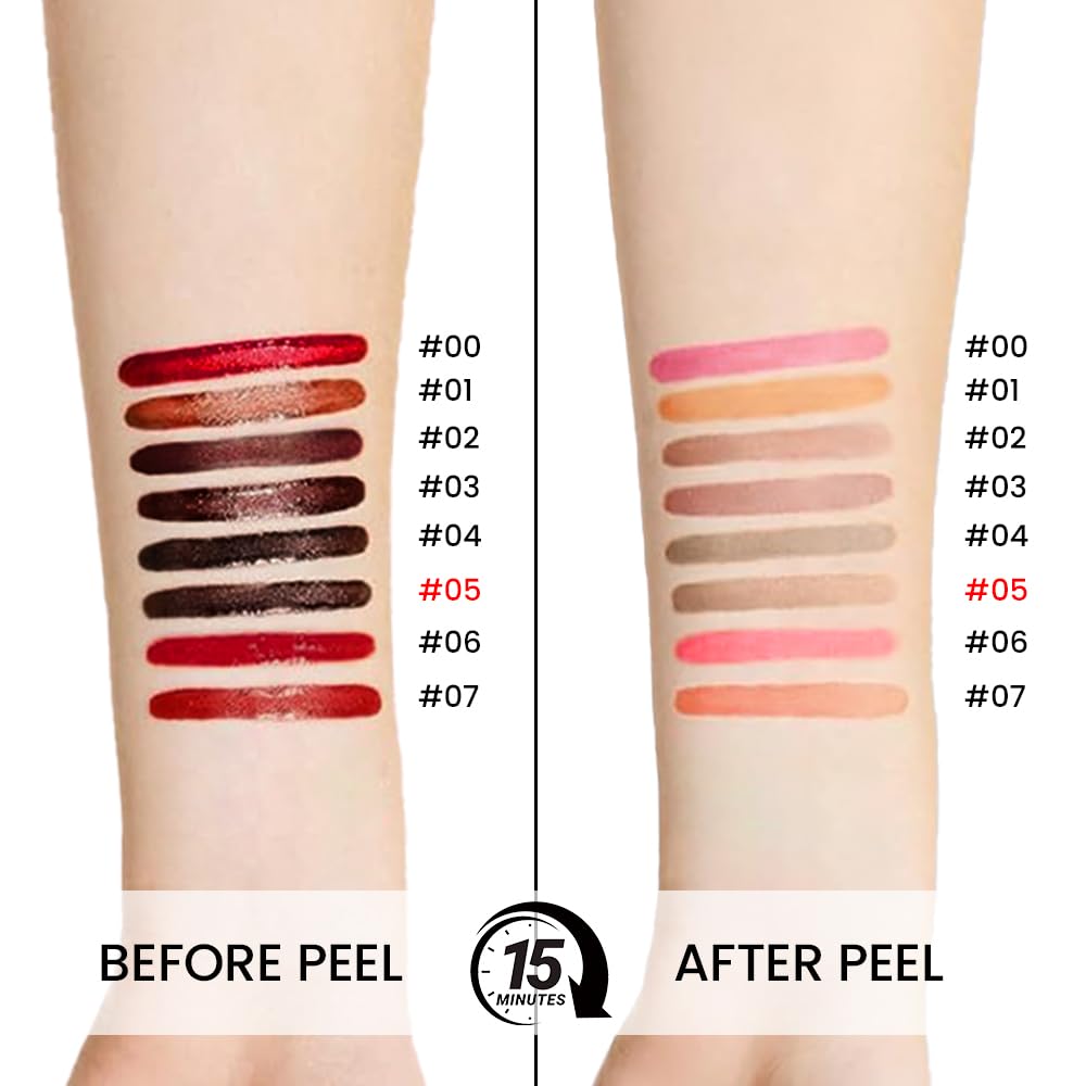Peel Off Matte Liquid Lip Gloss Stain-Lip Liner with Tweezer, Dark Brown Peel Off Lip Stain, Long Lasting & Waterproof Lipstick Tattoo, Transfer-Proof Lip Gloss for All Skin Types (05#, 1Pcs)
