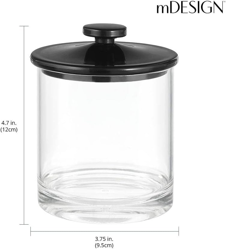 mDesign Small Modern Apothecary Storage Organizer Canister Jars - Acrylic Containers for Bathroom, Organization Holder for Vanity, Counter, Makeup Table, Lumiere Collection, 2 Pack, Clear/Black