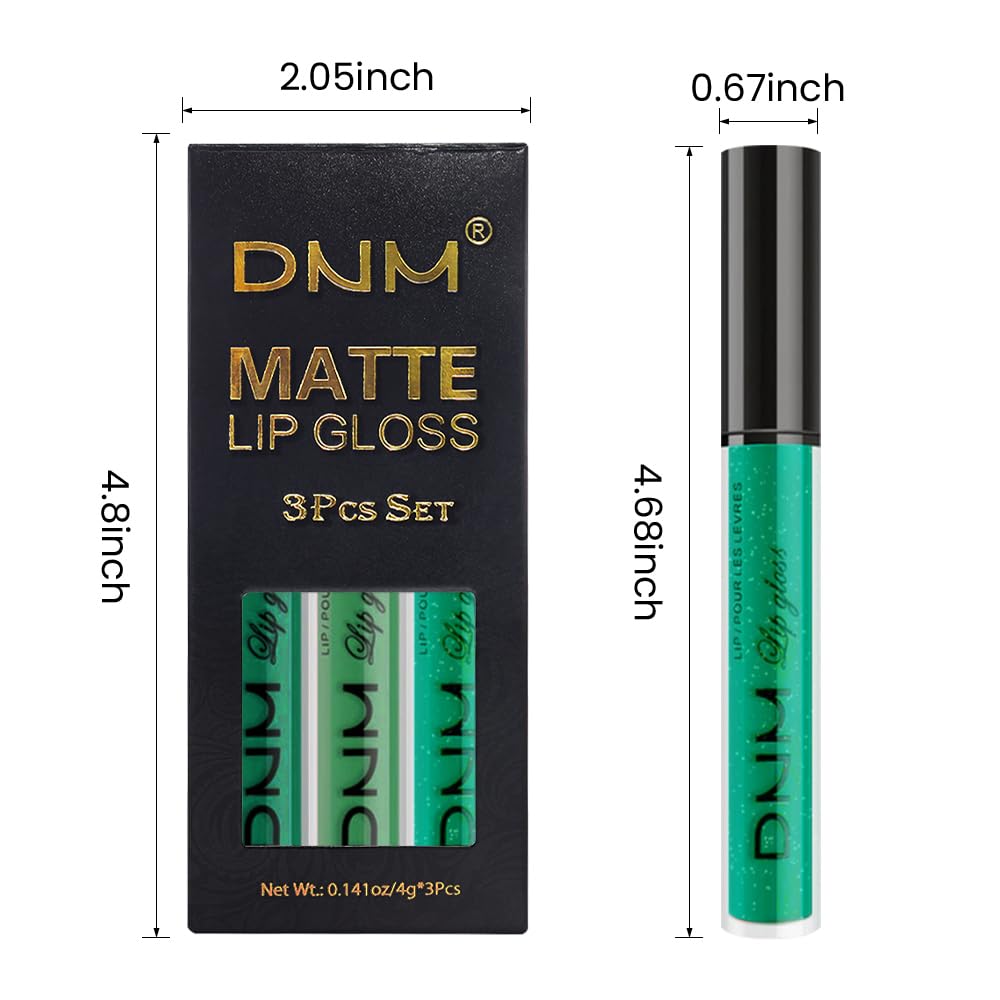 evpct 3Pcs Dark Pale Teal Forest Emerald Green Matte Glitter Shimmer Shiny Liquid Lipstick Lip Stain Sets for Women Matte+Lipstick Long Lasting Waterproof 24 hr Magic Lipstick 24 Hours original