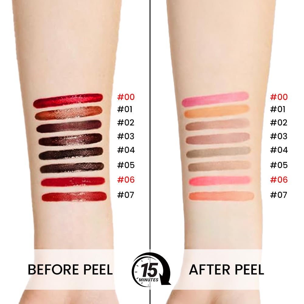 2Pcs Matte Liquid Lip Stain Peel Off Lip liner Tattoo, Matte Peel Off Lip Stain, Long Lasting Waterproof Lipstick Lip Gloss Stain, Transfer-proof for All Skin Types (0.24 fl oz-00#+06#)