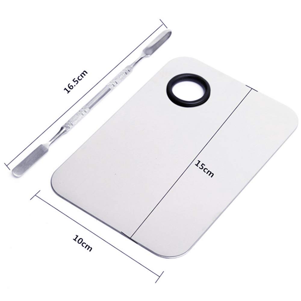 2 Pcs Stainless Steel Cosmetic Makeup Palette, Professional Cosmetic Mixing Makeup Palette Spatula Makeup Artist Tool, Beauty Salon Color Cream Mixing Palette With A Spatula Makeup Nail Art Palette