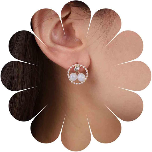 Vintage Circle Pearl Earrings Crystal Cherry Stud Earrings Gold Pearl Hoop Earrings Pearl Circle Earrings Jewelry for Women