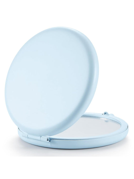 Compact Mirror for Purse, Double-Sided 1X/2X Magnifying Metal Pocket Makeup Mirrors(Round, Light Blue)