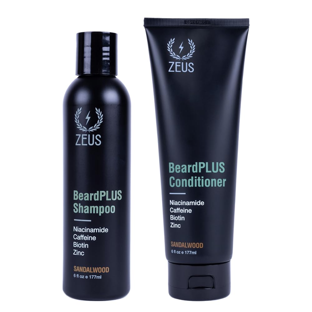 ZEUS BeardPlus Beard Shampoo & Conditioner Set for Men, Beard Growth Treatment for Hydration, Softness & Thickness with Biotin & Caffeine (Made in USA) Combo Set
