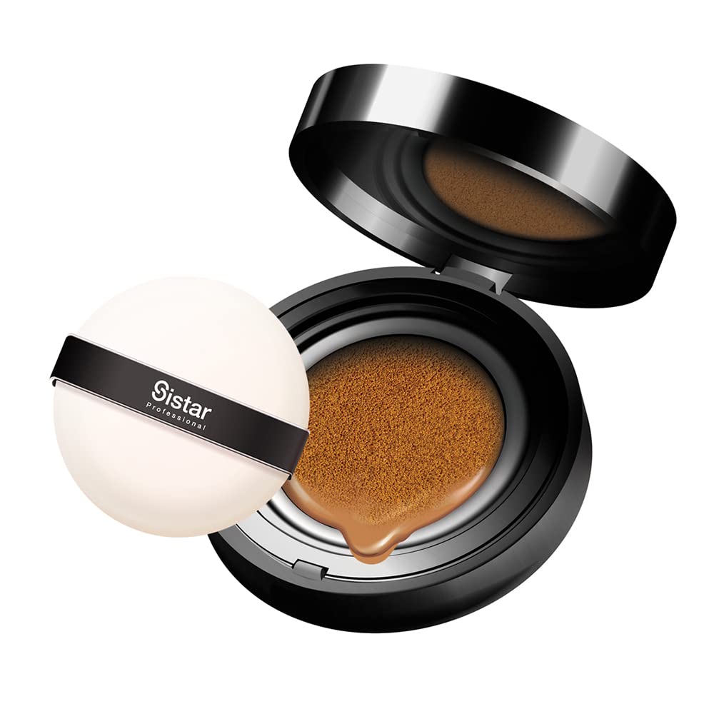 Sistar Skin Perfecting BB Cushion Full Coverage Long Lasting Natural Glow Foundation On The Go Case With Mirror (Tan)