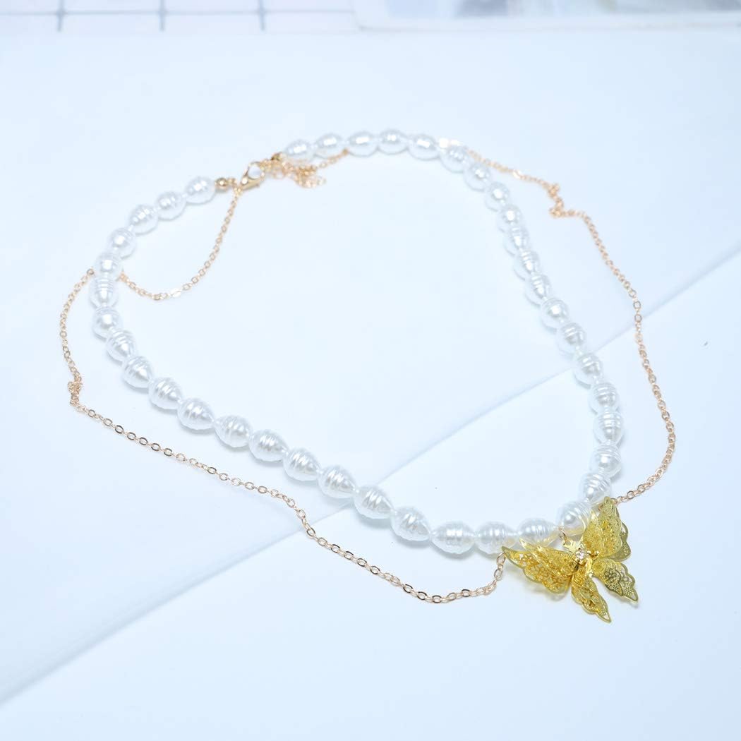 Bohemian Layered Necklace with Butterfly Pendant Fashion Beaded Necklaces Tassel Chain Jewelry for women and girls
