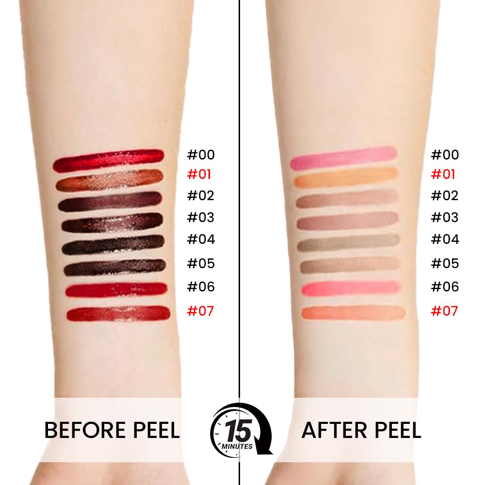 2Pcs Matte Liquid Lip Stain Peel Off Lip liner Tattoo, Matte Peel Off Lip Stain, Long Lasting Waterproof Lipstick Lip Gloss Stain, Transfer-proof for All Skin Types (0.24 fl oz-01#+07#)