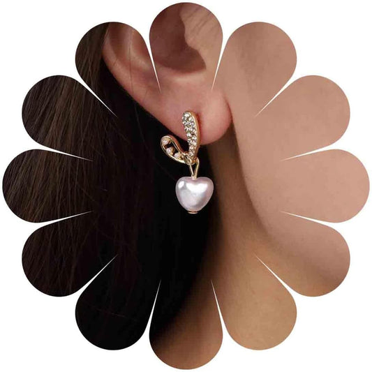 Vintage Pearl Heart Drop Earrings Rhinestone Pearl Stud Earrings Gold Cz Pearl Heart Earrings Crystal Heart Dangle Earrings Jewelry for Women