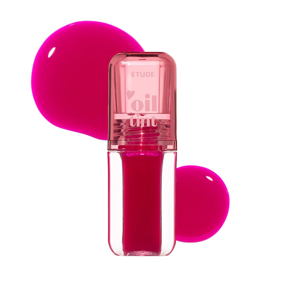 ETUDE Dear Darling Oil Tint #3 Neon Pink 4.2g | High Moisturizing and Strong Hydrating Lip Oil/Lip Gloss | Smooth and Moist Lips | Non-Sticky Lip Oil Tint For Dry Lips | K-beauty