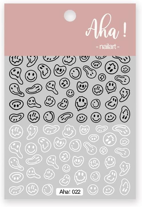 Smiling Face Nail Art Stickers 3D Nail Decals Cute Self-Adhesive Nail Stickers Yellow Black and White Twisted Smiling Face Nail Supplies for Women Girls Kids Nail Decorations